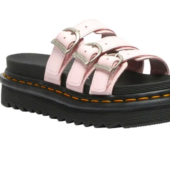Martens Blaire Leather Triple Strap Platform Sandal- Pink